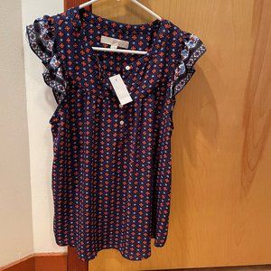 Navy with red blouse from LOFT